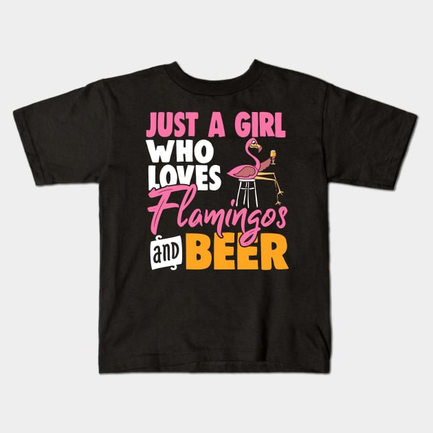 Womens Flamingo product I Just A Girl Who Loves Flamingos And Beer Kids T-Shirt by biNutz